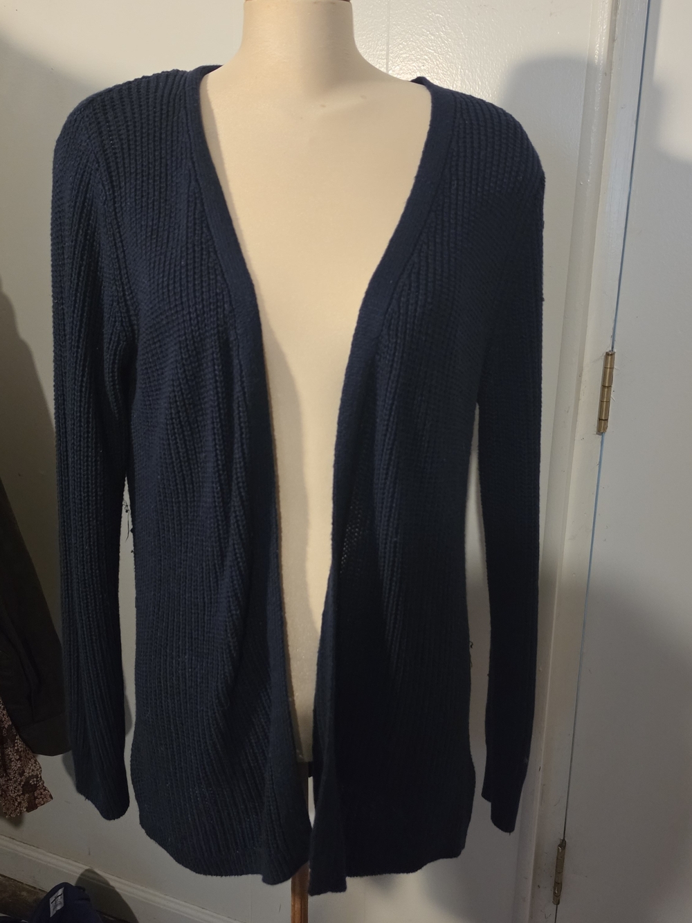 Classic Open-Front Navy Ribbed Cardigan - Women